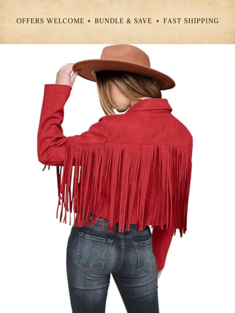 Faux Suede Fringe Cropped Jacket Notch Collar Long Sleeve Casual Outerwear